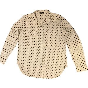 Kut from the Kloth White Black Polka‎ Dot Button Up Blouse Size Medium Mod Fem